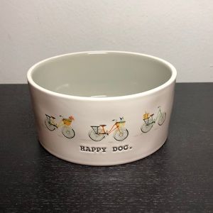 🆕 Rae Dunn Happy Dog Grey Bicycle Food Water Bowl